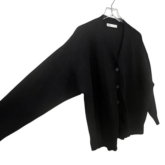 Zara Women’s Cardigan Sweater Size M Oversized Fit Black Button Down V-neck - Picture 4 of 10
